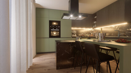 Kitchen interior 3d rendering