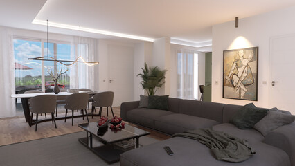 Living room interior rendering