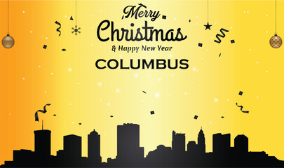 Christmas and New year golden greeting card with black panorama of the city of Columbus, Ohio - US State