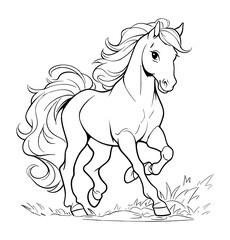 Horse running illustration coloring page - coloring book