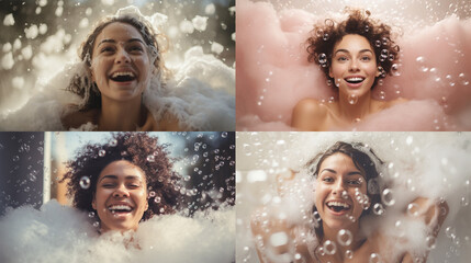 collage of woman in shower