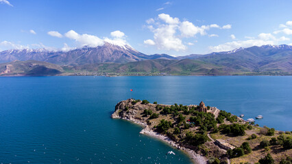 Fototapeta na wymiar Akdamar Island in Van Lake. The Armenian Cathedral Church of the Holy Cross - Akdamar - Ahtamara - Turkey