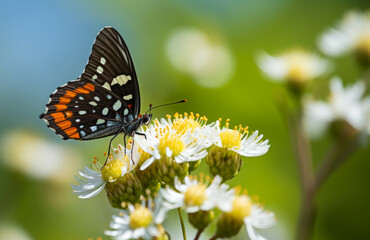 Fototapeta na wymiar Beautiful black Baltimore Checker spot butterfly (Euphydryas phaeton) on the flower close up