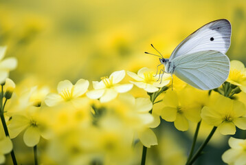 Beautiful Clouded Sulfur butterfly on the flower close up