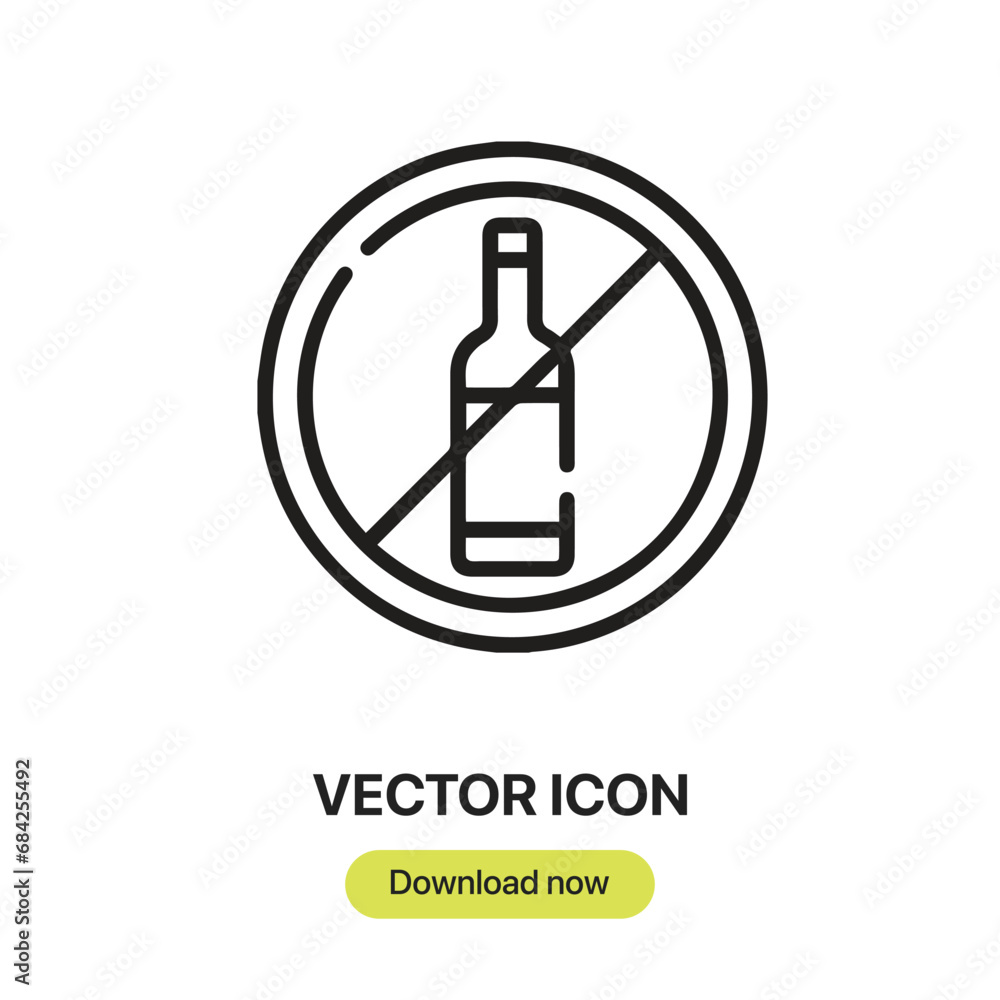Leinwandbilder No Drinks icon vector. Linear-style sign for mobile concept and web design. No Drinks symbol illustration. Pixel vector graphics - Vector.	