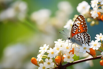Fototapeta na wymiar Beautiful Mormon Metalmark butterfly on the flower close up