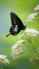 Beautiful black Swallowtail butterfly on the flower close up