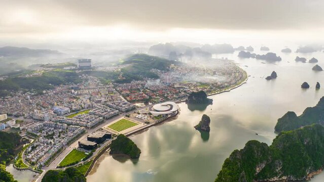 Aerial view of Ha long city in morning, Vietnam.