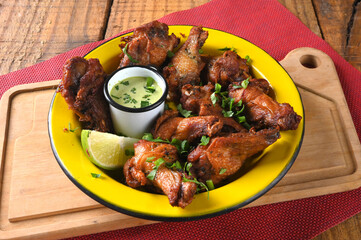 fried chicken seasoned with herbs herb sauce mayonnaise tasty food