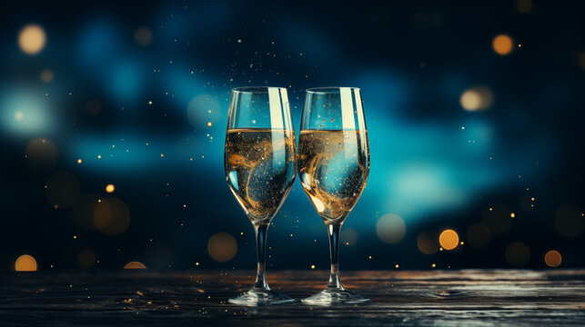 Celebration toast with champagne.New Year's cards created by ai