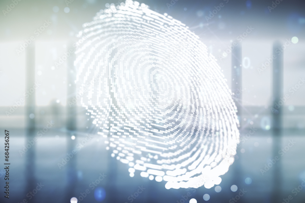 Fototapete multi exposure of virtual abstract fingerprint illustration on abstract empty interior background, d