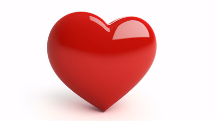 A red heart-shaped object is set apart on a white surface.