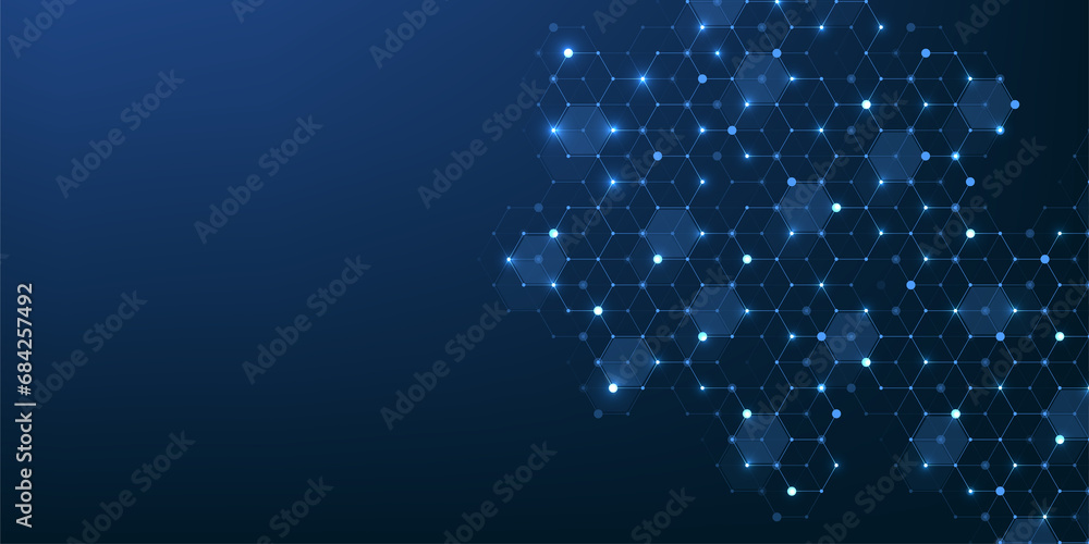 Aufkleber Modern technology illustration with square grid. Technology banner template cubes texture. Digital geometric abstraction with lines and dots