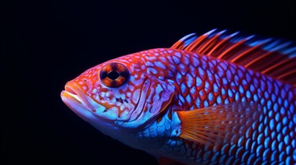 A close-up view of an Anthias fish showcasing its intricate scales and vibrant fin colors.