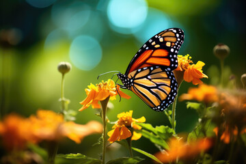 Fototapeta premium Beautiful Monarch butterfly (Danaus plexippus) on the flower close up