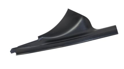 A black plastic decorative door sills in an automobile parsing for sale or repair in a workshop on a white isolated background in a photo studio.