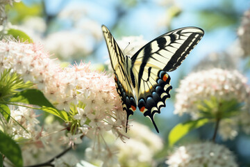 Beautiful Swallowtail butterfly on the flower close up