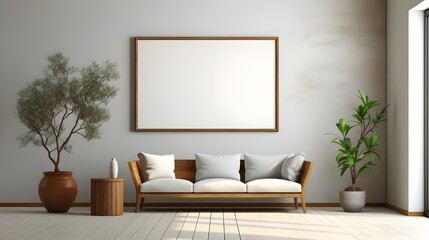 white room with empty frames and a wooden box, in the style of minimalist line work, 32k uhd, minimalist canvases, quadratura