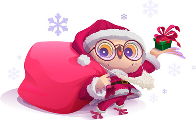 Santa owl bird and bag full of Christmas gift symbol xmas party