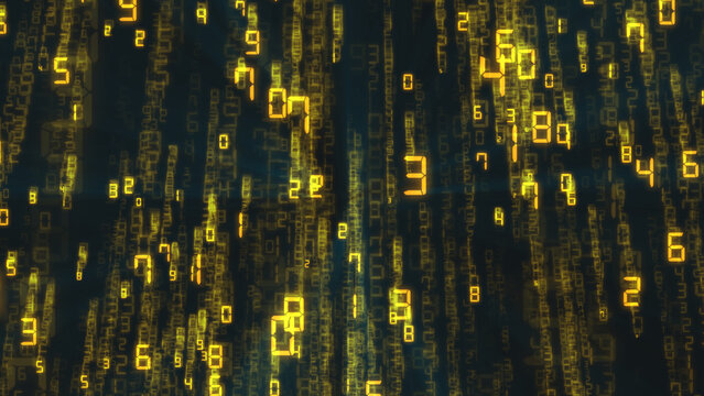 Abstract binary background, number streams, matrix effect.