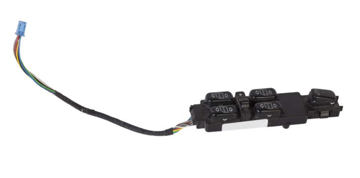 Window master switch control panel isolated on white background. Switch on-off. Car button switch.