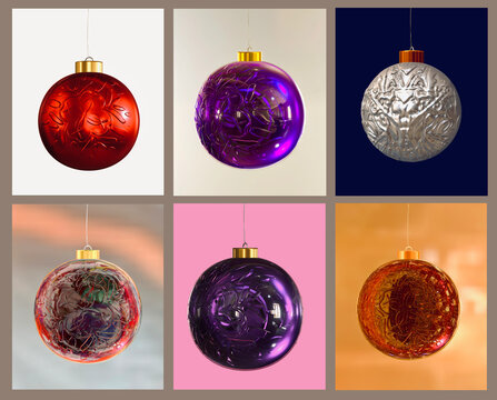 Set of christmas balls, Merry Christmas greeting card design