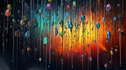 Colorful raindrops falling from the sky
