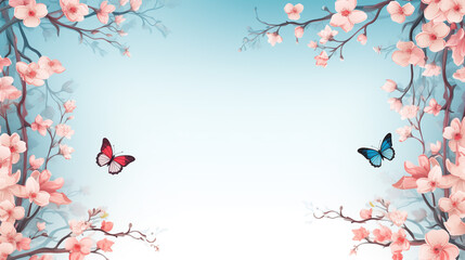 spring frame with branches and butterflies