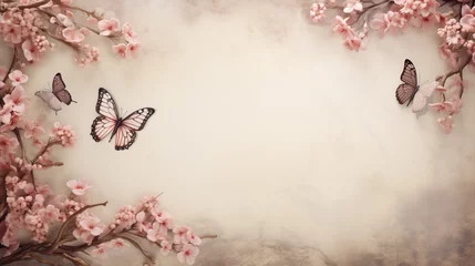 Foto auf Acrylglas Schmetterlinge im Grunge spring frame with branches and butterflies