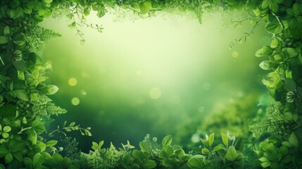 Fototapeta na wymiar spring green background with plant framin, concept: nature background, copy space, 16:9