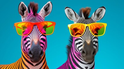Zebras wearing colored glasses 