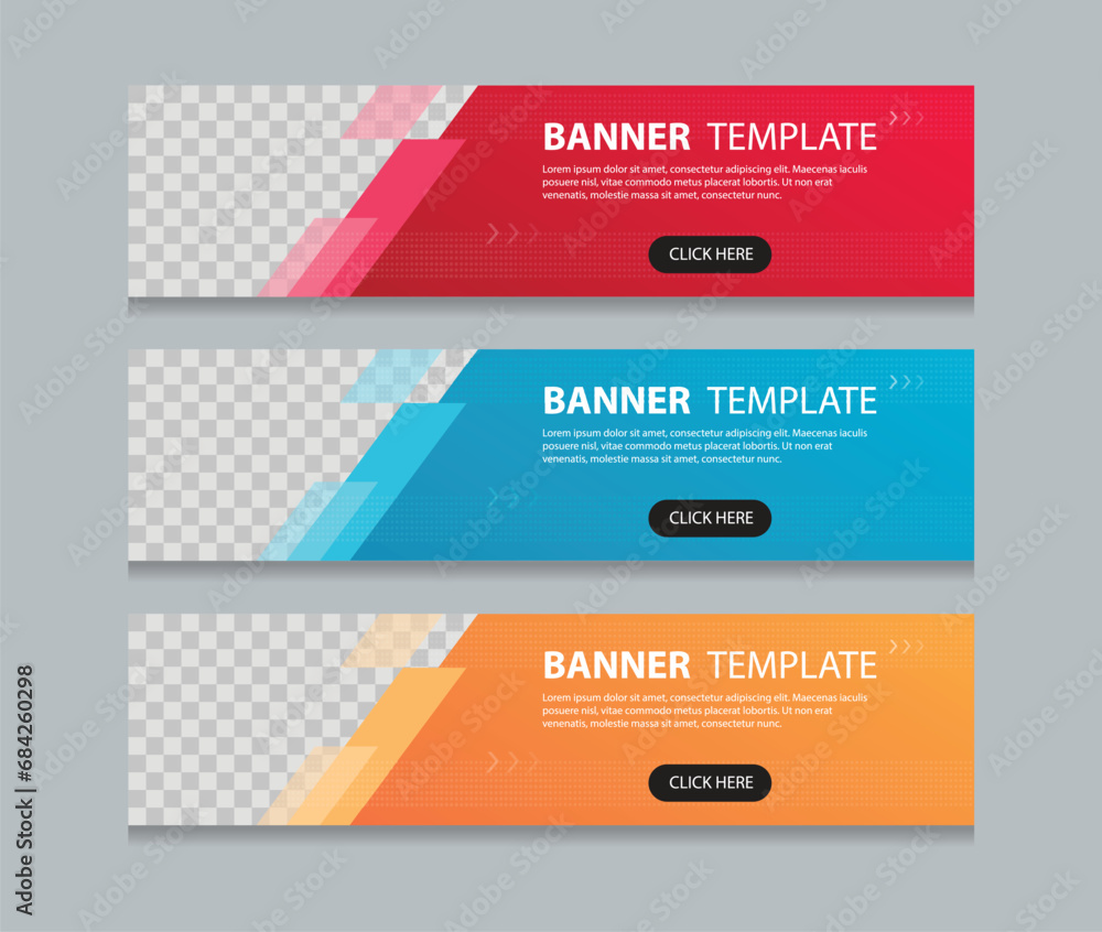 Poster Set of horizontal abstract web banner design template background gradients color. Suitable for web ads. Vector illustration with Space to add pictures.