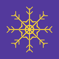 A nice Soft yellow, gold Snowflakes on isolated blue background. A Smooth leaves patterns of snowflakes collection isolated on white background design