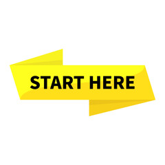 Start Here In Yellow Rectangle Ribbon Parallelogram Shape For Promotion Business Marketing
