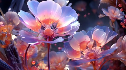 Iridescent Flowers in a Fantastical Glowing Garden