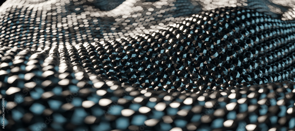 Aufkleber abstract geometric waves with glistening light details on a dark reflective surface. modern design. 