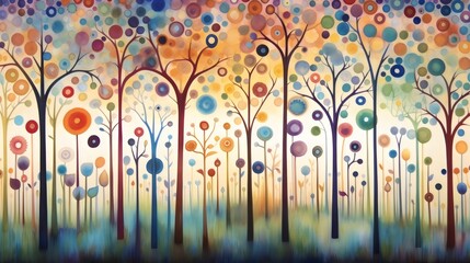 Whimsical Forest of Stylized Colorful Trees