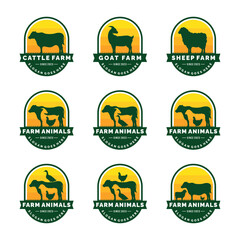 Farm animals logo set vector illustration. Livestock logo set