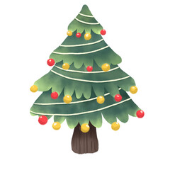 christmas tree illustration with fancy light isolated on white background