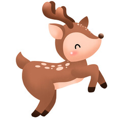 Cute joyful reindeer in jumping pose