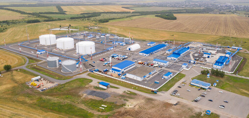 Aerial view of oil and fuel storage tank farm