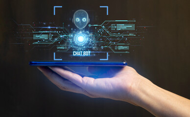 Ai tech, businessman show virtual graphic Global Internet connect  with AI, Artificial...