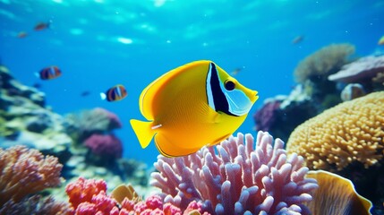 Fototapeta na wymiar A group of Discus Fish gracefully swimming through lush aquatic plants in a full ultra HD,