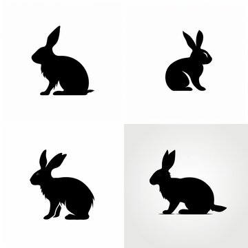 2D minimalist silhouette of a rabbit, full body, white background, black and white, thick black distinct outlined, in the style of a logo