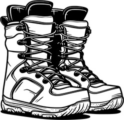 Ski Snowboard Boots Vintage Outline Icon In Hand-drawn Style