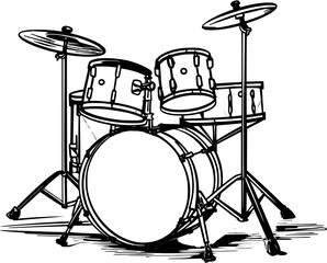 Music Festival Bateria Vintage Outline Icon In Hand-drawn Style