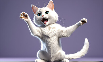 A cute cat doing a hooray pose. Generative AI - obrazy, fototapety, plakaty