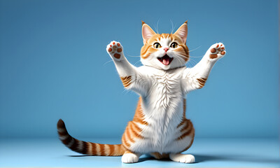 A cute cat doing a hooray pose. Generative AI