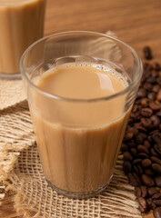 Cup of coffee with milk in American glass, Typical Breakfast in brazil.