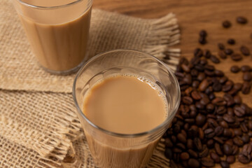 Cup of coffee with milk in American glass, Typical Breakfast in brazil.